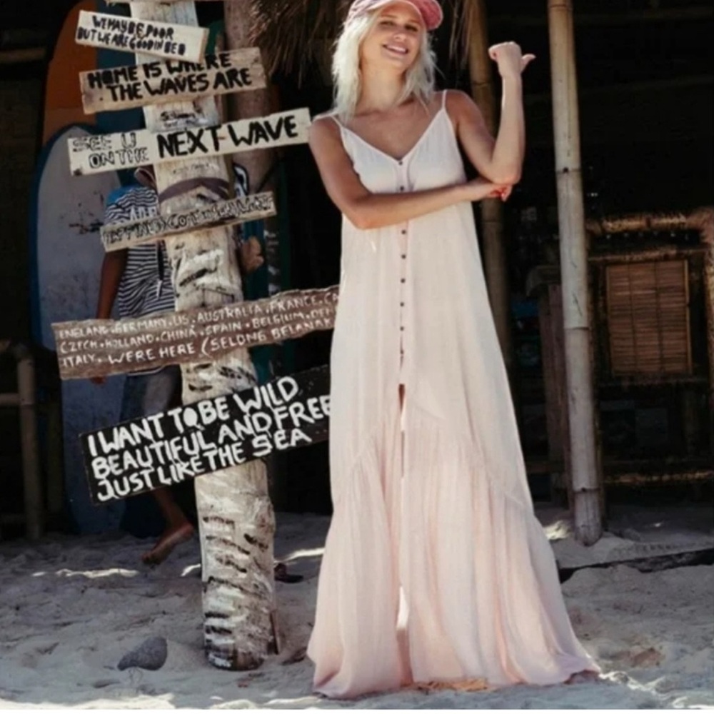 Billabong Dance on Air Maxi Dress Small Light Pink Gauzy Crepe Beach Maxi Dress